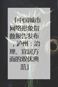 中国城市网络形象指数报告发布，泸州：治理、宜居方面的双优典范