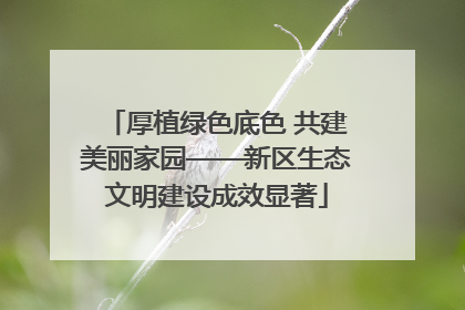 厚植绿色底色 共建美丽家园——新区生态文明建设成效显著